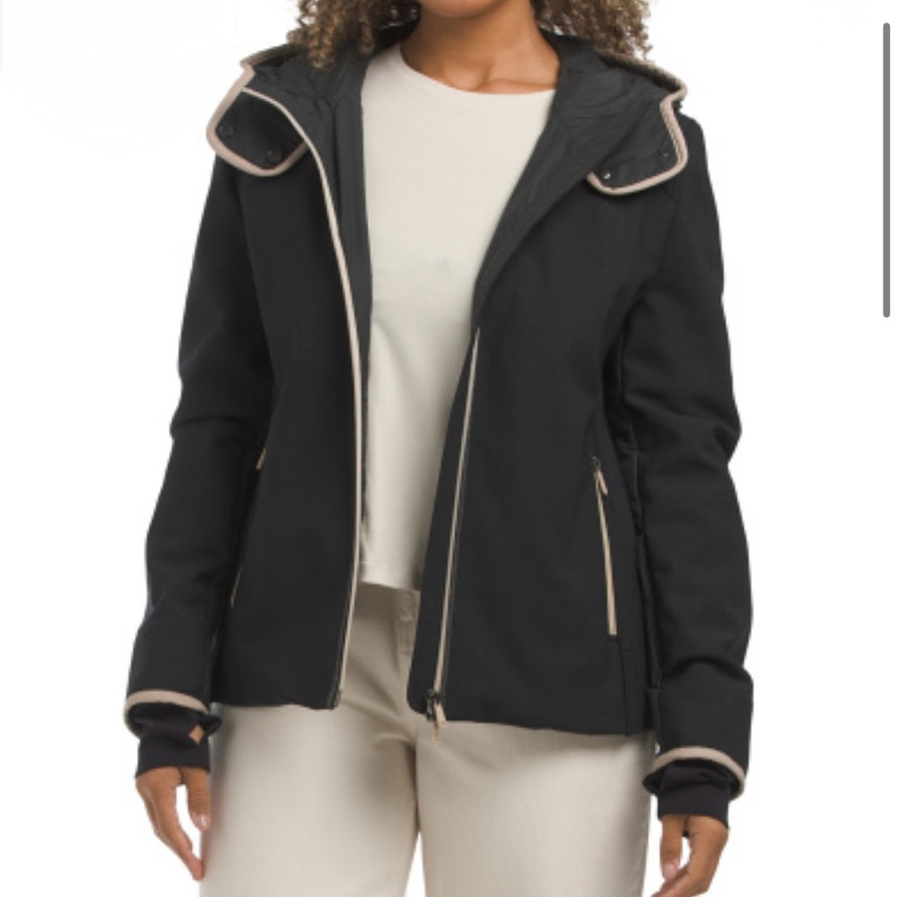NWT Brunello Cucinelli Black Ski rain Jacket monili bead & leather trim size 46